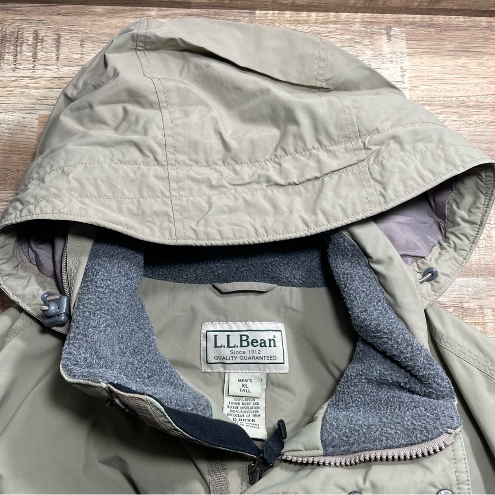 LL Bean Hooded Fleece Lined Chore‎ Coat Barn Jacket Tan Mens XL Tall XLT Pockets